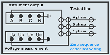 Zero sequence capacitor wiring of transmission line tester