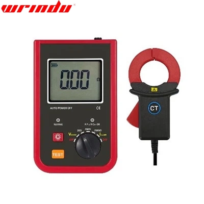 Digital earth resistance tester with auxiliary leads used to verify the earthing arrangement for a field test