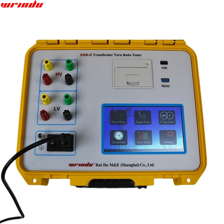 Transformer ratio meter measuring winding ratio and phase displacement to separate a winding fault from a core fault